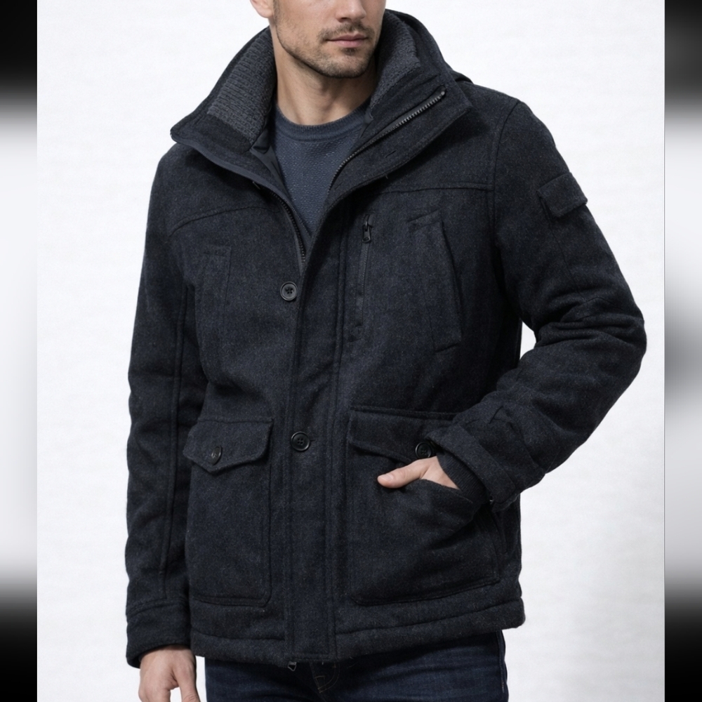 Vintage Abercrombie & FITCH  Grey/ Black Small Wool Blend Coat Herringbone Tweed